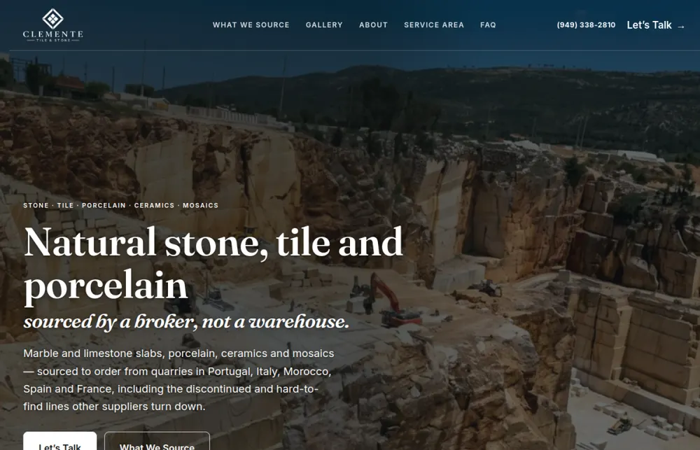 Clemente Tile & Stone website homepage