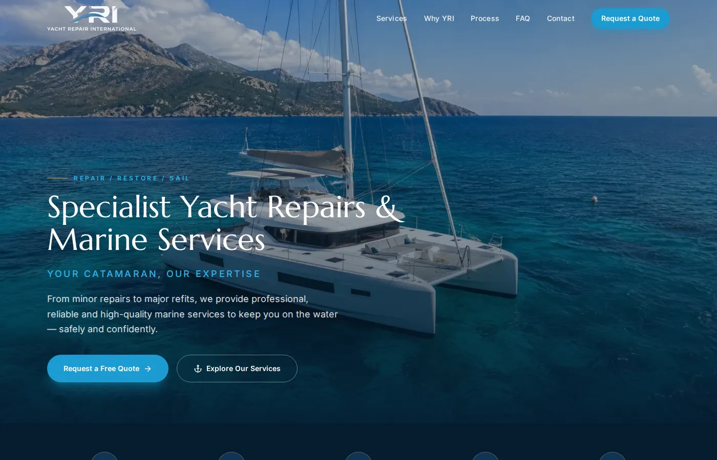 Yacht Repair International homepage — specialist catamaran and yacht repairs.